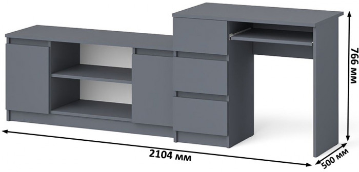 Мори Стол компьютерный МС-6 левый + Тумба МТВ1200.1, цвет графит, ШхГхВ 210,4х50х76,6 см., выдвижные ящики слева, НЕ универсальная сборка