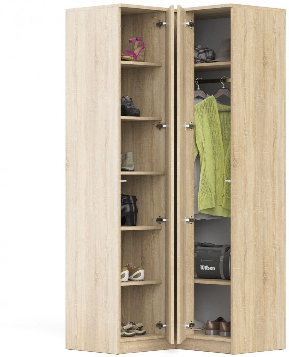 Мори Шкаф угловой МШУ960.1, цвет дуб сонома, ШхГхВ 96,4х96,4х209,6 см.