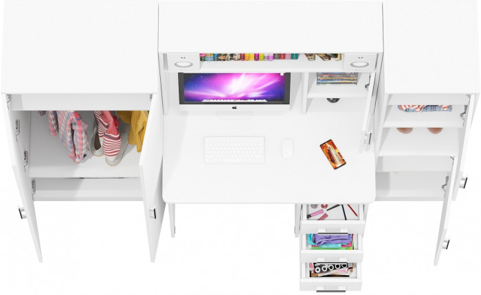 компьютерный стол С-МД-СК9+Пенал С-МД-СК9П+Шкаф С-МД-СК9Ш, белый шагрень