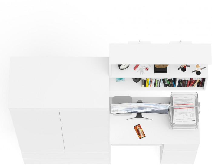 Мори компьютерный стол МС-1 правый + Шкаф МШ900.1 + Полка 900, белый