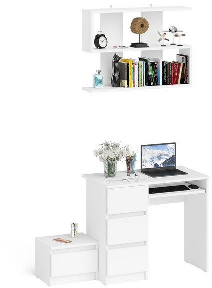 Мори компьютерный стол МС-6 левый + Тумба ТМП400.1 + Полка 900, белый