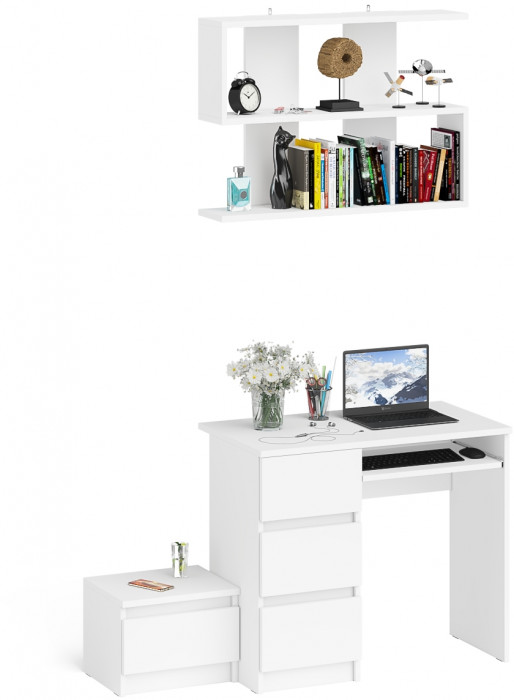 Мори компьютерный стол МС-6 левый + Тумба ТМП400.1 + Полка 900, белый
