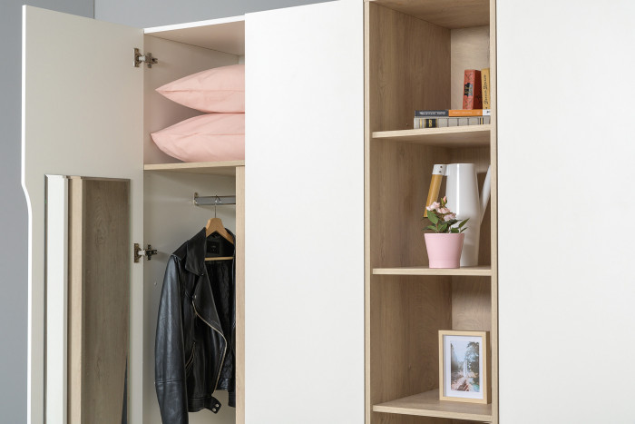 Муссон 13.198 Шкаф двухстворчатый + 13.349 Стеллаж + 13.97 Комод, белый/дуб эндгрейн элегантный