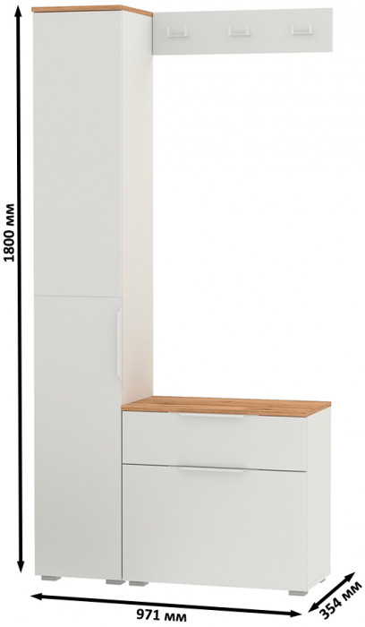 Октава Прихожая 15, белый шагрень/дуб крафт золотой/фасады МДФ белый шагрень