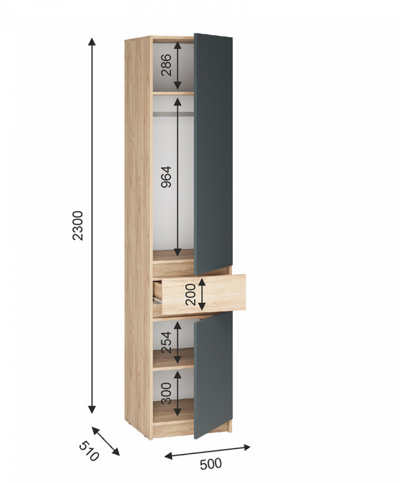 Шкаф Стоуби ШК-500 дуб крафт/графит