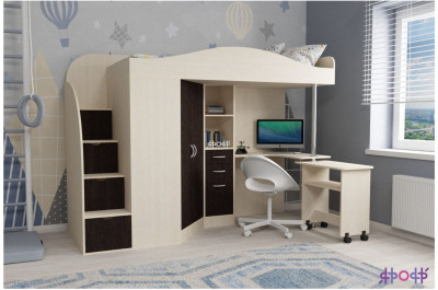 Кровать-чердак Юниор 4 (Дуб молочный/Венге)