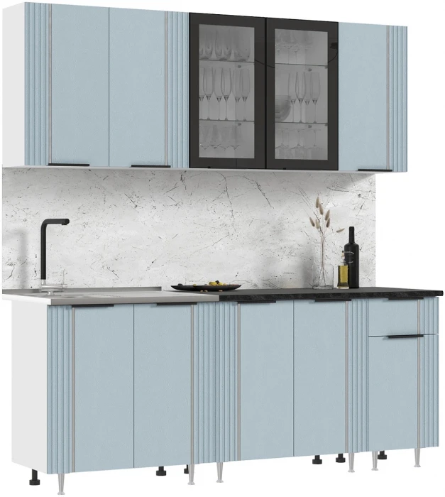 Кухня Виктория 2,0м Пластер скай/белый