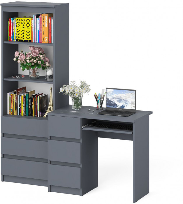 Мори Стол компьютерный МС-6 левый + Стеллаж МСТ600.3, цвет графит, ШхГхВ 150,4х50х179,6 см., выдвижные ящики слева, НЕ универсальная сборка