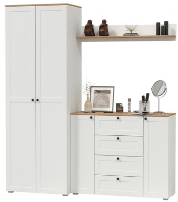 Остин Прихожая 62, цвет белый шагрень/дуб крафт золотой, ШхГхВ 200х54,3х229,6 см., универсальная сборка