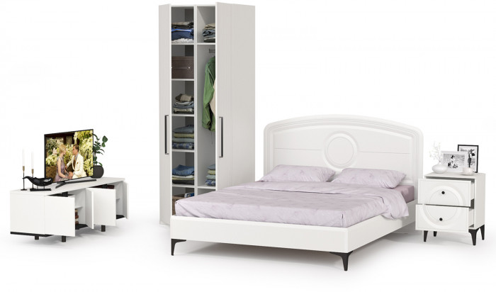 Валенсия Спальня № 35, цвет ЛДСП белый шагрень/чёрный/МДФ белый шагрень, ортопед есть, сп. м. 1600х2000 мм., б/м