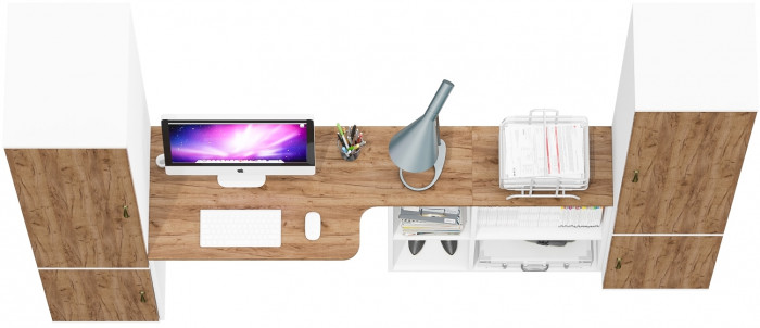 Лидер-8 Пенал МД 23Б + Стол + Пенал 22Б, белый шагрень/крафт золото