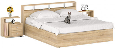 Камелия Кровать 1800 + две тумбы, цвет дуб сонома, ШхГхВ 296х217х78,2 см., сп.м. 1800х2000 мм., без матраса, основание есть