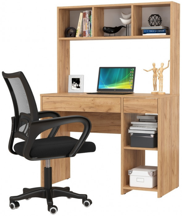 Стол компьютерный Комфорт 12.77F + кресло 103 чёрное, цвет дуб крафт золотой, ШхГхВ 100х49,8х147 см., универсальная сборка