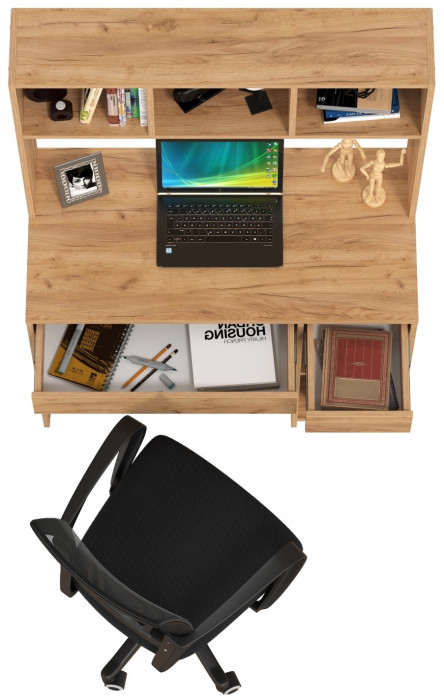 Стол компьютерный Комфорт 12.77F + кресло 103 чёрное, цвет дуб крафт золотой, ШхГхВ 100х49,8х147 см., универсальная сборка