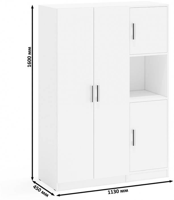 Шкаф С-МД-СК9Ш+Пенал С-МД-СК9П, цвет белый шагрень, ШхГхВ 113х45х160 см., универсальная сборка