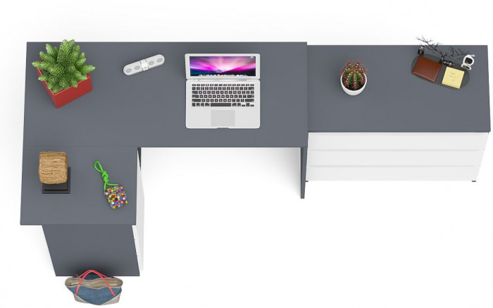 Мори Стол компьютерный МС-16 левый + Комод МК800.1, цвет графит/белый, ШхГхВ 204,8х84,9х76,6 см., выдвижные ящики слева, НЕ универсальная сборка