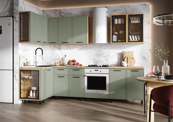 Кухня Бьянка 1,2х2,8м, Крафт золотой/Олива софт