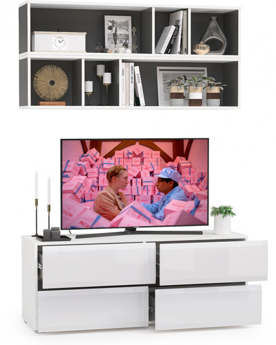 Сидней Комплектация № 003, корпус белый/чёрный/фасады МДФ белый глянец