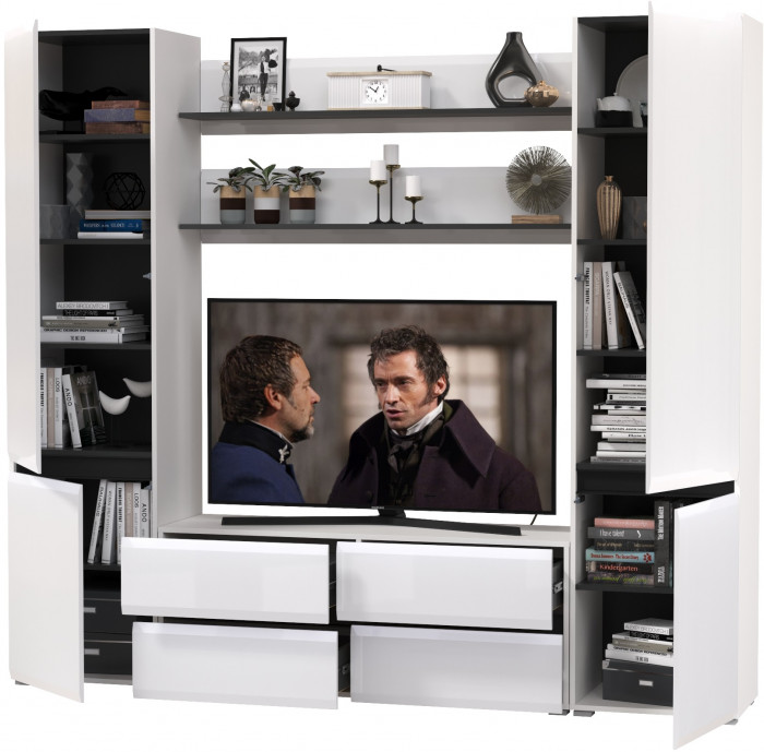 Сидней Комплектация № 067, корпус: белый/чёрный/фасады: МДФ белый глянец