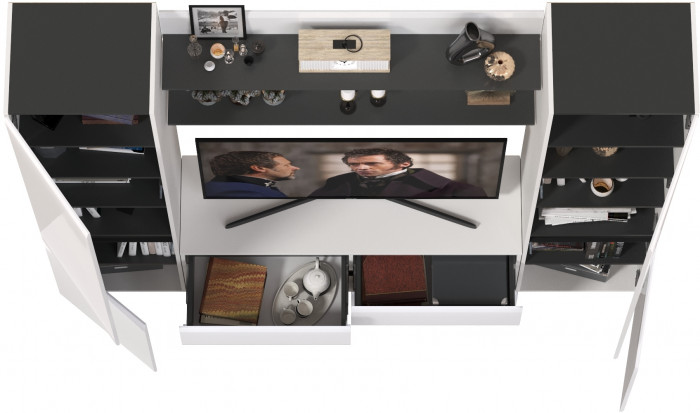 Сидней Комплектация № 067, корпус: белый/чёрный/фасады: МДФ белый глянец