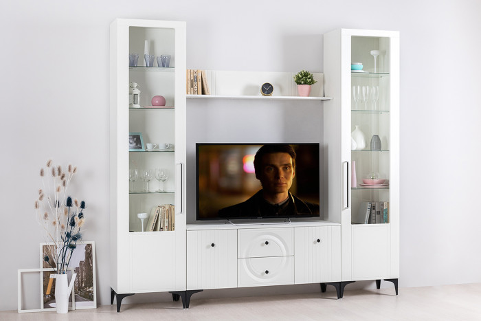 Валенсия Гостиная 16.481 Полка, ЛДСП белый шагрень/МДФ белый шагрень