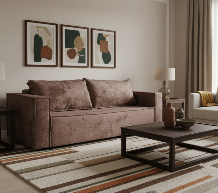 Диван-еврокнижка Лофт Люкс Плюш с подсветкой, 140х195, коричневый