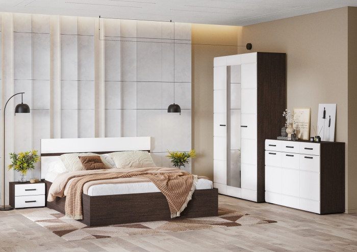 ЛИБЕРТИ ШК 02 Шкаф 2-х створчатый (800х2100х500) Фасад МДФ БЕЛЫЙ ГЛЯНЕЦ/Корпус ВЕНГЕ