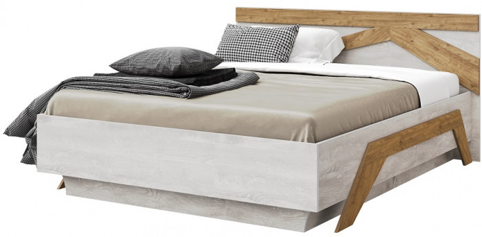 Кровать двуспальная 160х200 "Скандинавия" с подъемным основанием - Бетон пайн светлый/Дуб наварра