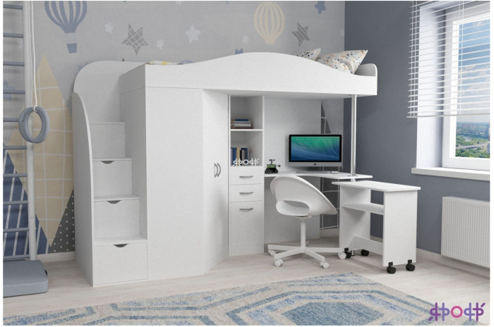 Кровать-чердак Юниор 4 (Белое дерево/Венге)