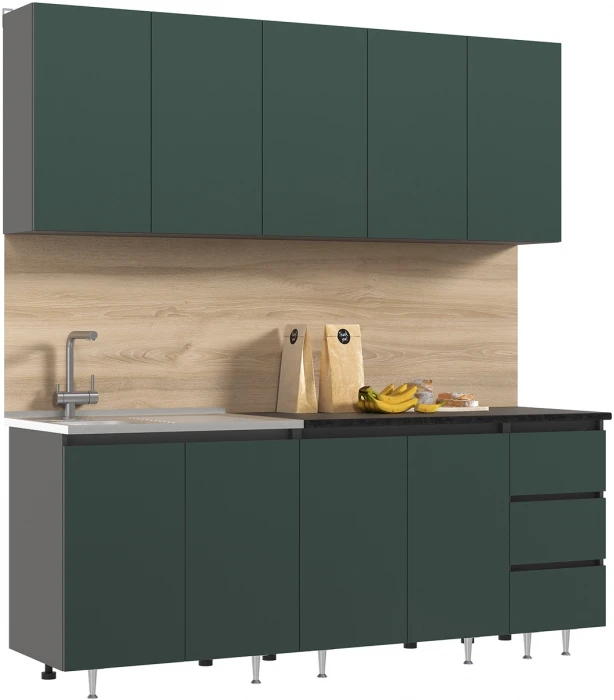Кухня Челси 2,0м, Графит/Изумрудный (Кастилло темный)