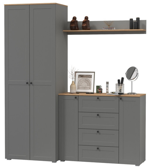 Остин Прихожая 62, цвет серый графит/дуб крафт золотой, ШхГхВ 200х54,3х229,6 см., универсальная сборка