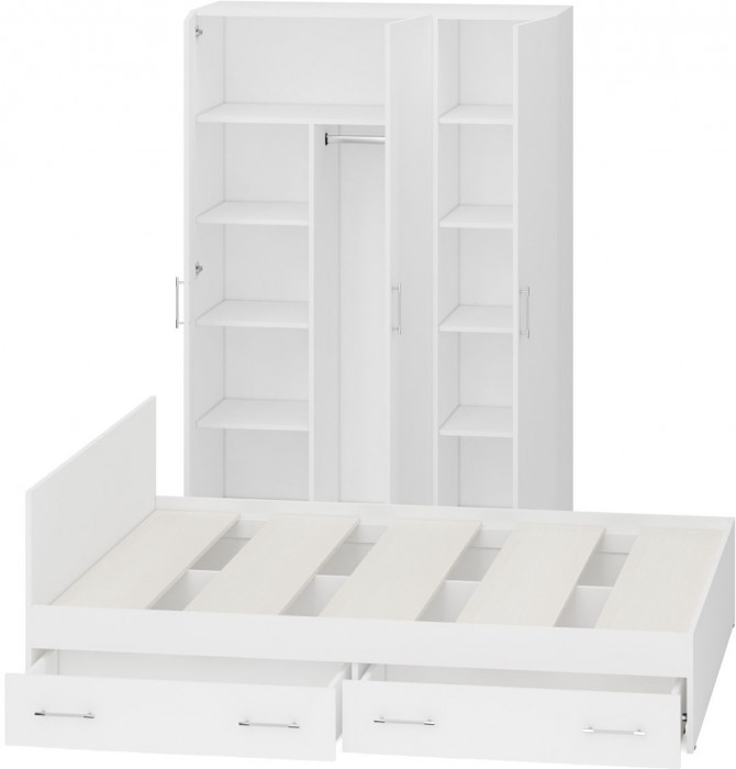 Спальня Стандарт 1-1600Я, цвет белый, ШхГхВ 163,5х203,5х70 + 135х52х200 см., сп.м. 1600х2000 мм., без матраса, основание есть