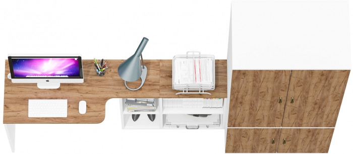 Лидер-8 Стол + Шкаф МД 19Б, белый шагрень/крафт золото