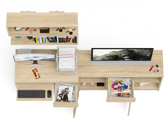 Мори Стол компьютерный МС-1 правый + Тумба МТВ1204.1 + Полка 900, цвет дуб сонома, ШхГхВ 210,4х50х209,6 см., НЕ универсальная сборка