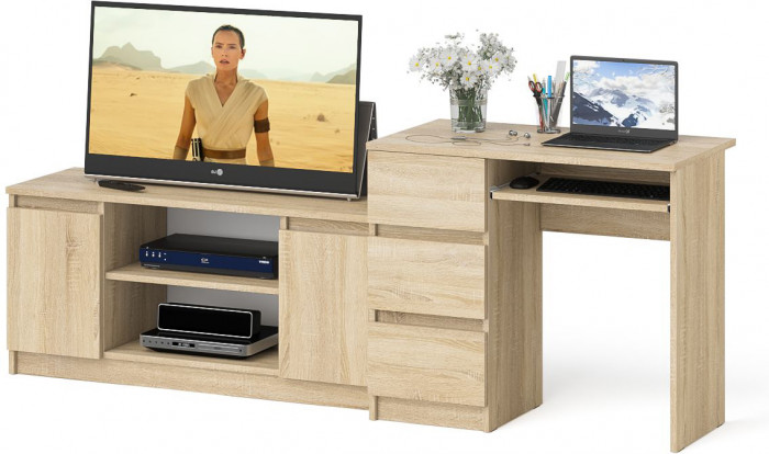 Мори Стол компьютерный МС-6 левый + Тумба МТВ1200.1, цвет дуб сонома, ШхГхВ 210,4х50х76,6 см., выдвижные ящики слева, НЕ универсальная сборка