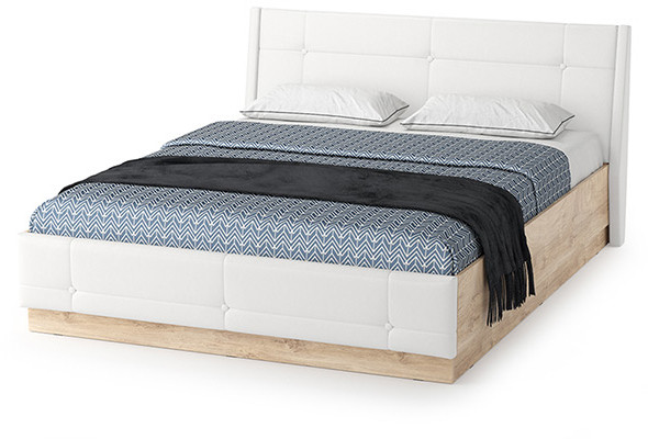 Муссон 11.28 Кровать БЕЗ ортопеда, цвет ЛДСП дуб эндгрейн элегантный/искусственная кожа белая, ШхГхВ 177,2х224х95,3 см., сп. м. 1600х2000 мм, б/м, б/о