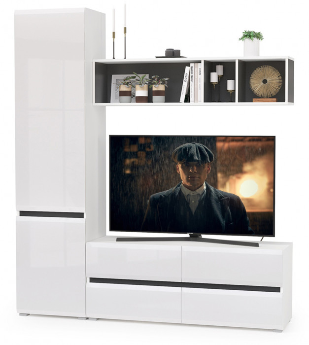 Сидней Комплектация № 004, корпус: белый/чёрный/фасады: МДФ белый глянец