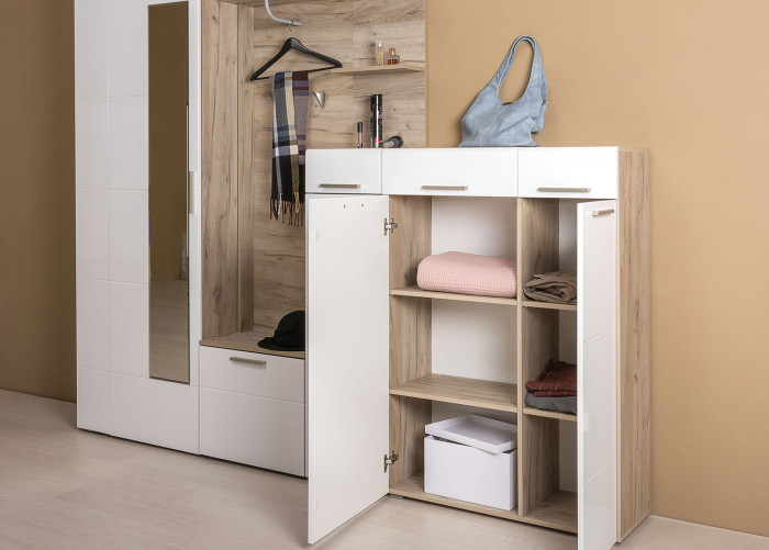 Лайн Прихожая № 10, дуб крафт серый/фасады МДФ белый глянец