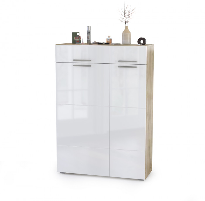 Лайн Прихожая № 10, дуб крафт серый/фасады МДФ белый глянец