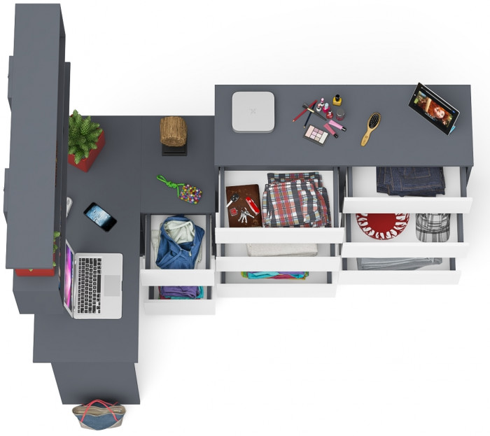 Мори компьютерный стол МС-16 правый + Комод МК1200.10 + Полка 1200, графит/белый