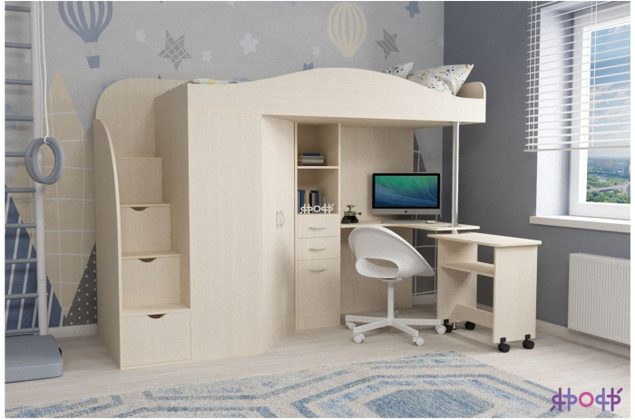 Кровать-чердак Юниор 4 (Дуб молочный/Дуб молочный)