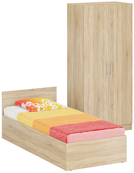 Кровать 0900 + Шкаф 2-х створчатый Стандарт, дуб сонома