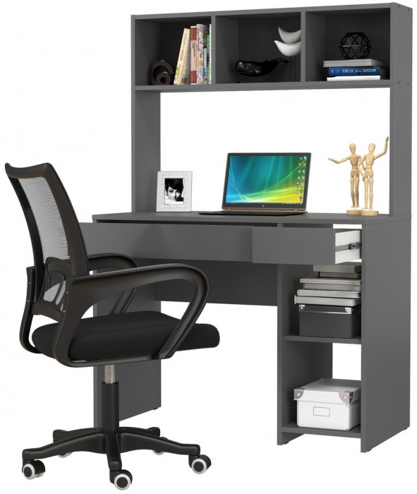 Стол компьютерный Комфорт 12.77F + кресло 103 чёрное, цвет тёмно-серый, ШхГхВ 100х49,8х147 см., универсальная сборка