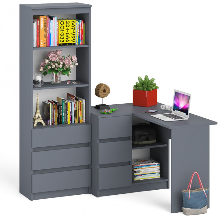 Мори компьютерный стол МС-16 левый + Стеллаж МСТ600.3, графит