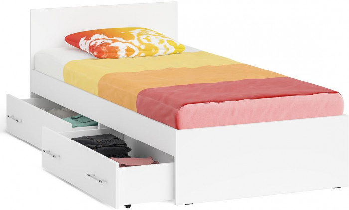 Мори Кровать с ящиками 0900, цвет белый, ШхГхВ 93,5х203,5х70 см., сп.м. 900х2000 мм., без матраса, основание есть