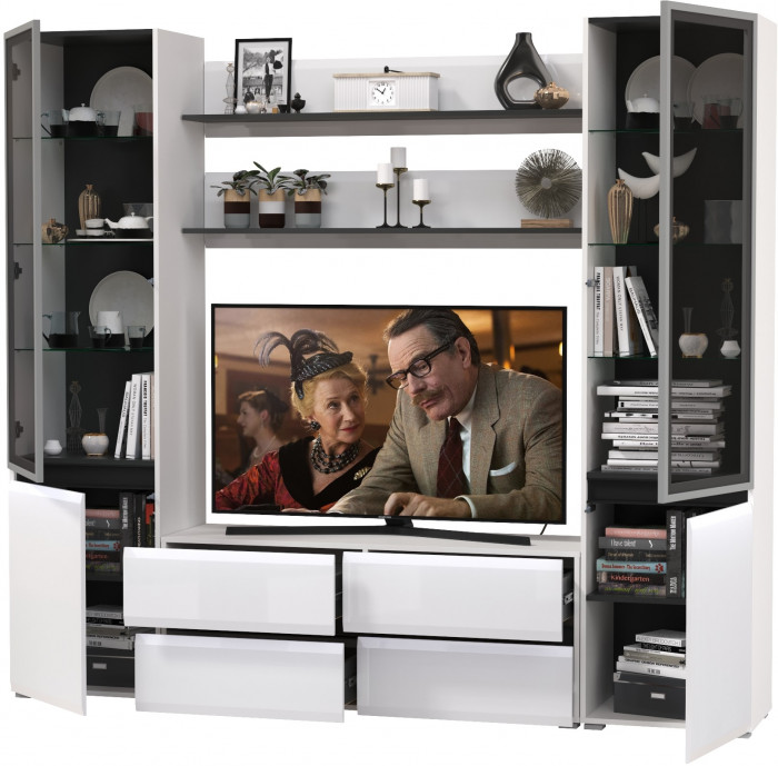 Сидней Комплектация № 068, корпус: белый/чёрный/фасады: МДФ белый глянец