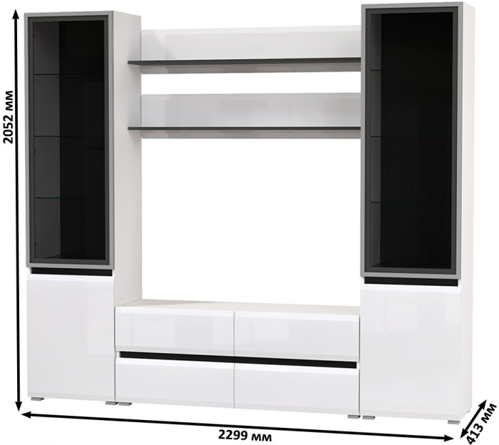 Сидней Комплектация № 068, корпус: белый/чёрный/фасады: МДФ белый глянец