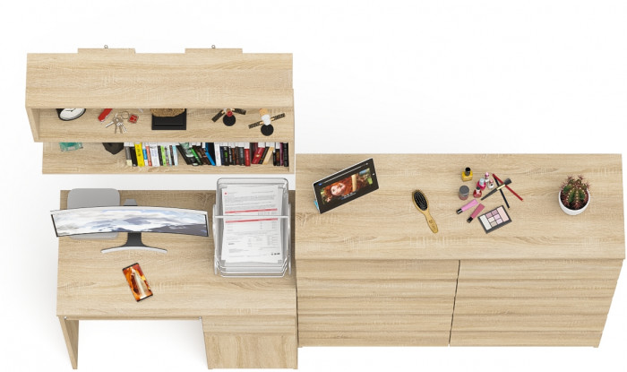 Мори компьютерный стол МС-1 правый + Комод МК1200.10 + Полка 900, дуб сонома