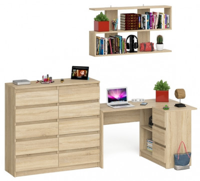 Мори компьютерный стол МС-16 правый + Комод МК1200.10 + Полка 1200, дуб сонома