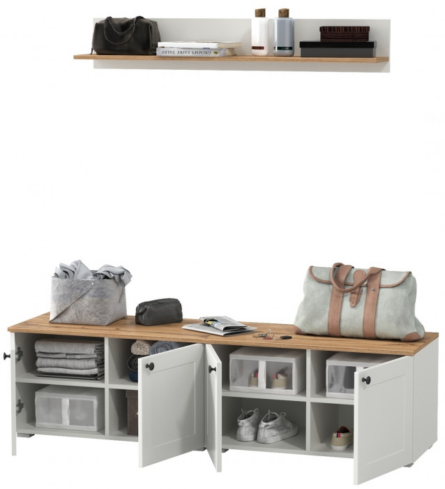 Остин Прихожая 64, цвет белый шагрень/дуб крафт золотой, ШхГхВ 160х41,9х160 см.